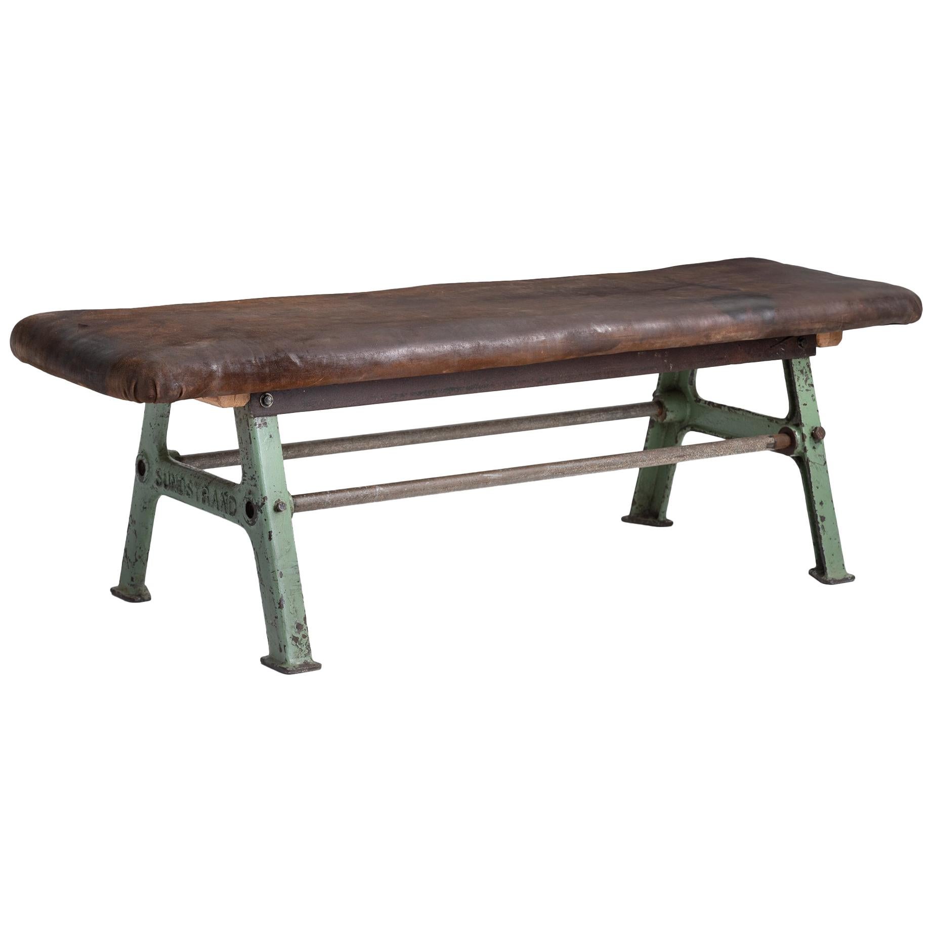 Leather Top Industrial Bench, France, circa 1950