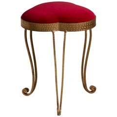 1970s Italy Pair of Gold Gilded Vanity Stools with Red Velvet Upholstery