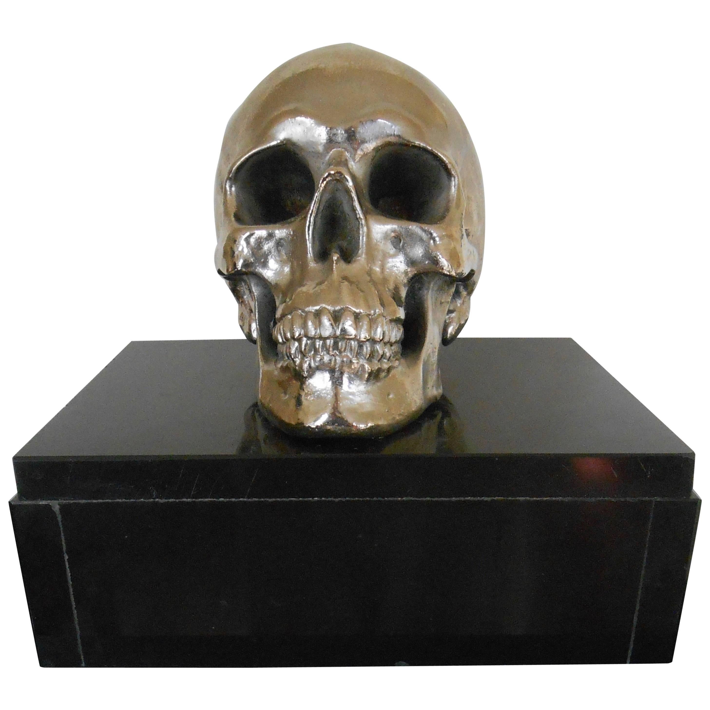 Nickel-Plated Resin Skull For Sale