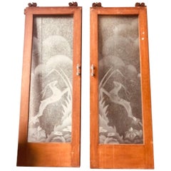 Vintage Art Deco Sliding French Doors Acid Etched Impala Motif