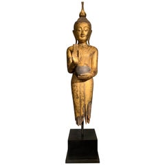 Shan Burmese Carved and Giltwood Standing Buddha, Early 20th Century