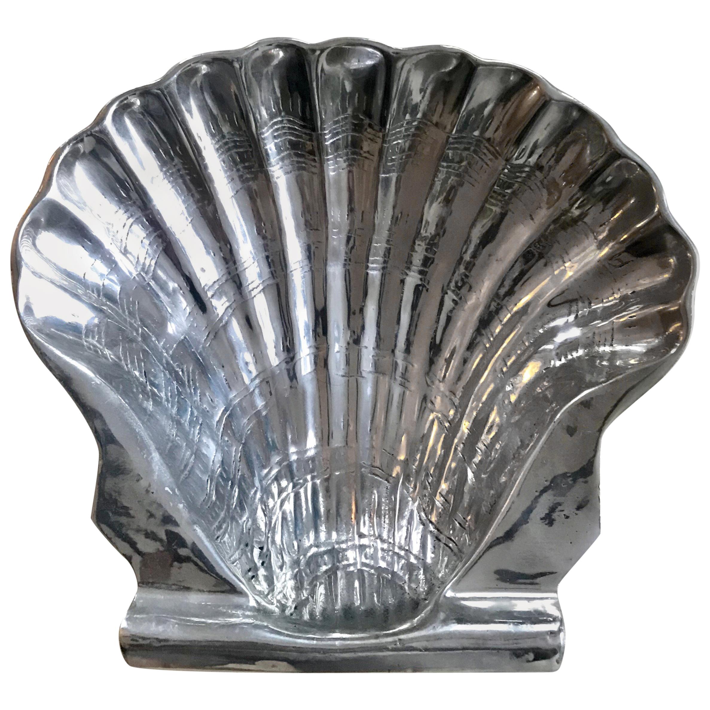 Decorative Clam Shell Bowl of Polished Aluminum For Sale