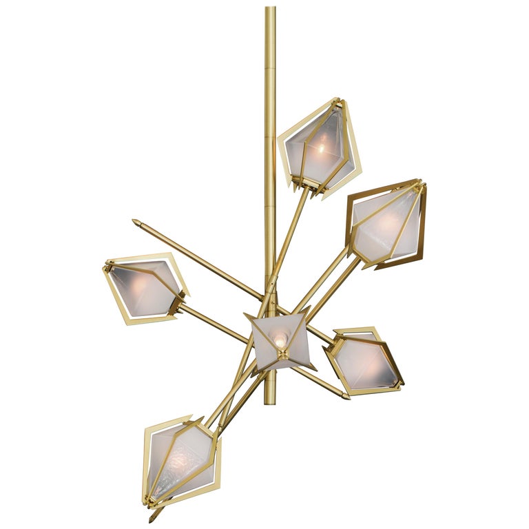 Harlow Small Chandelier in Brass and Alabaster by Gabriel Scott For Sale