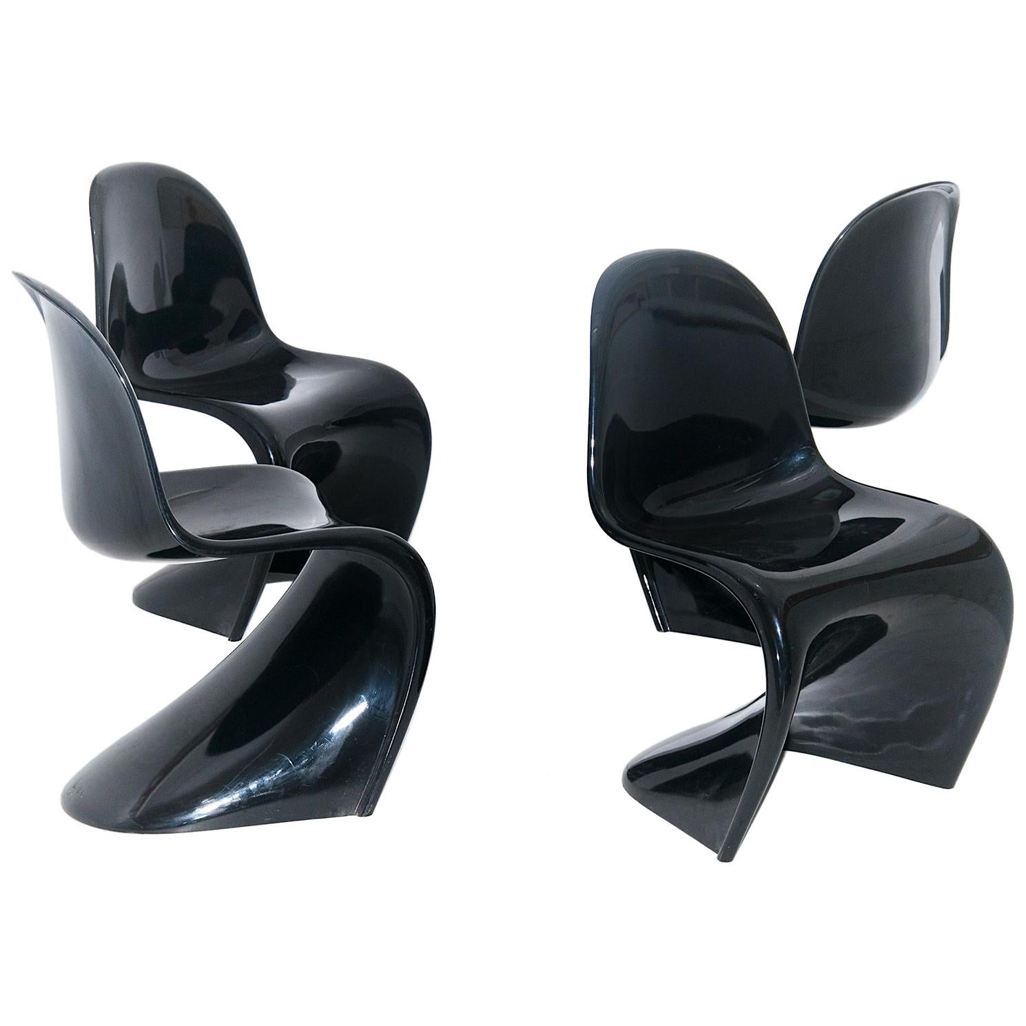 Vitra, Panton Classic Chairs, by Verner Panton, Black Lacquered, Set of Four