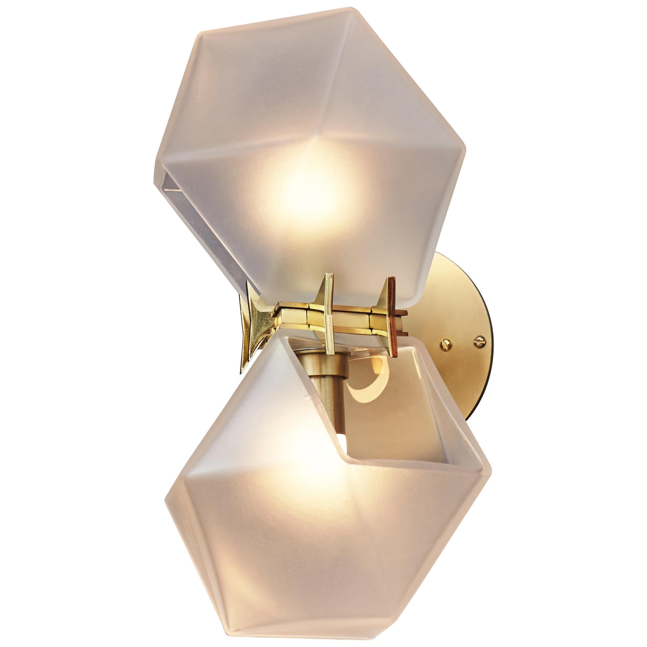 Welles Glass Double Wall Sconce in Brass and Alabaster by Gabriel Scott