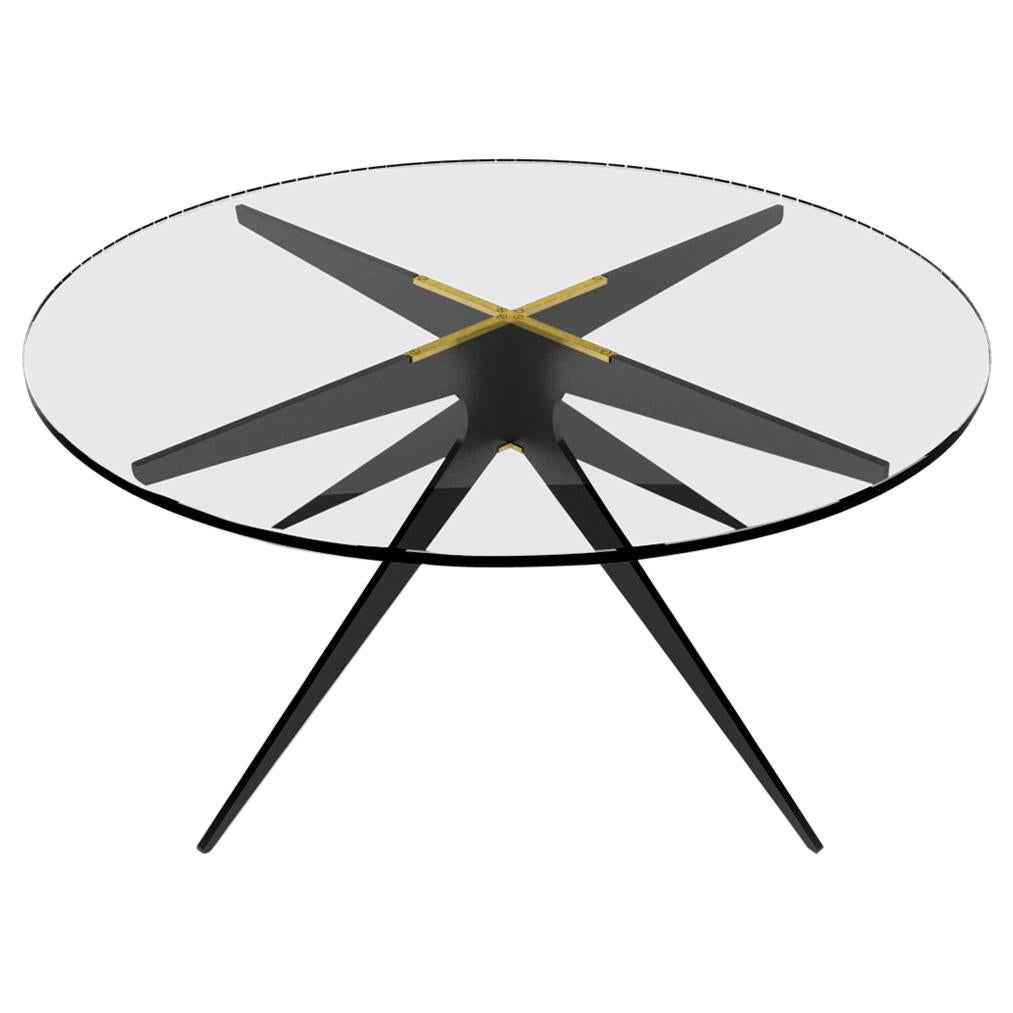 Dean Round Coffee Table in Black Steel and Clear Glass by Gabriel Scott