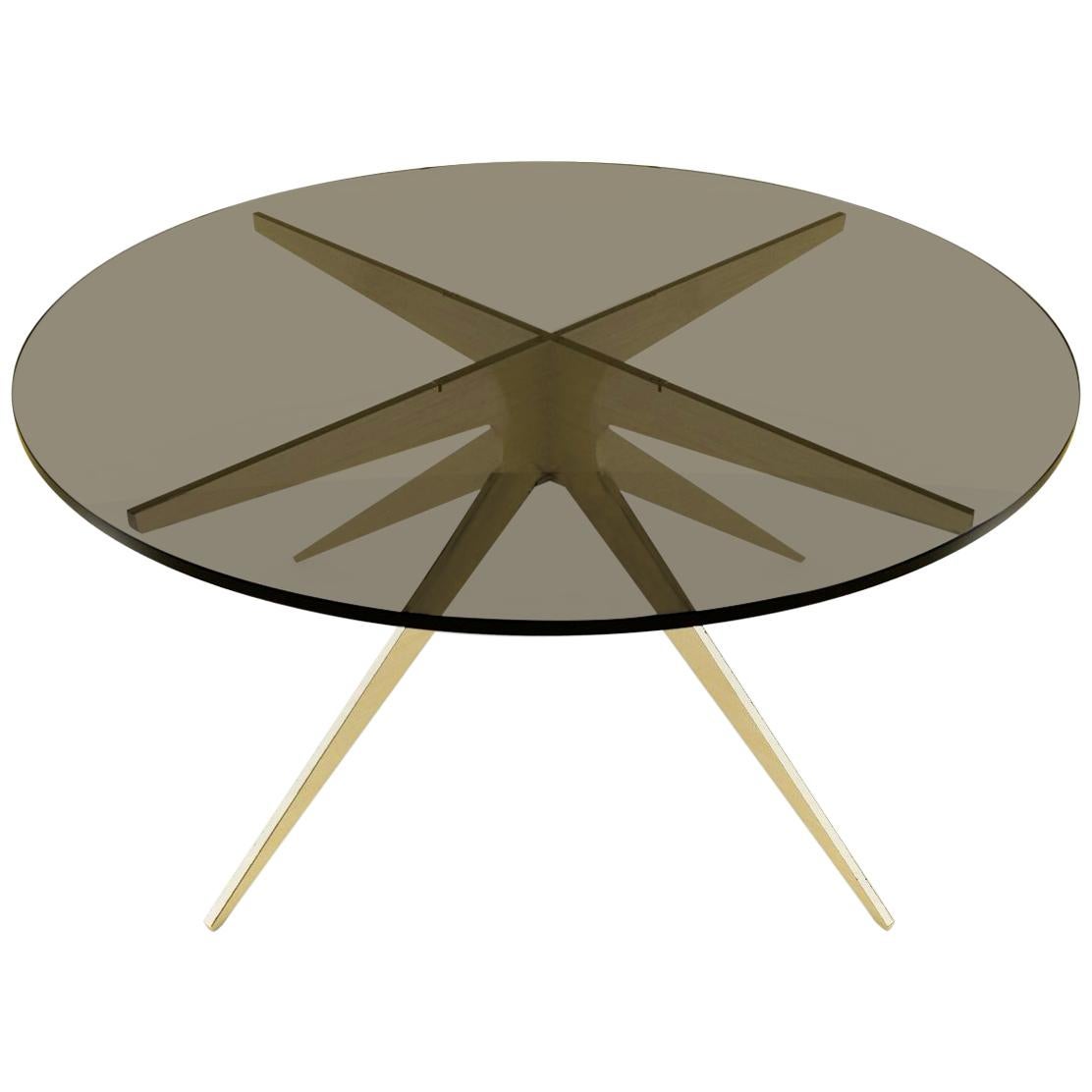 Dean Round Coffee Table in Brass and Smoked Glass by Gabriel Scott