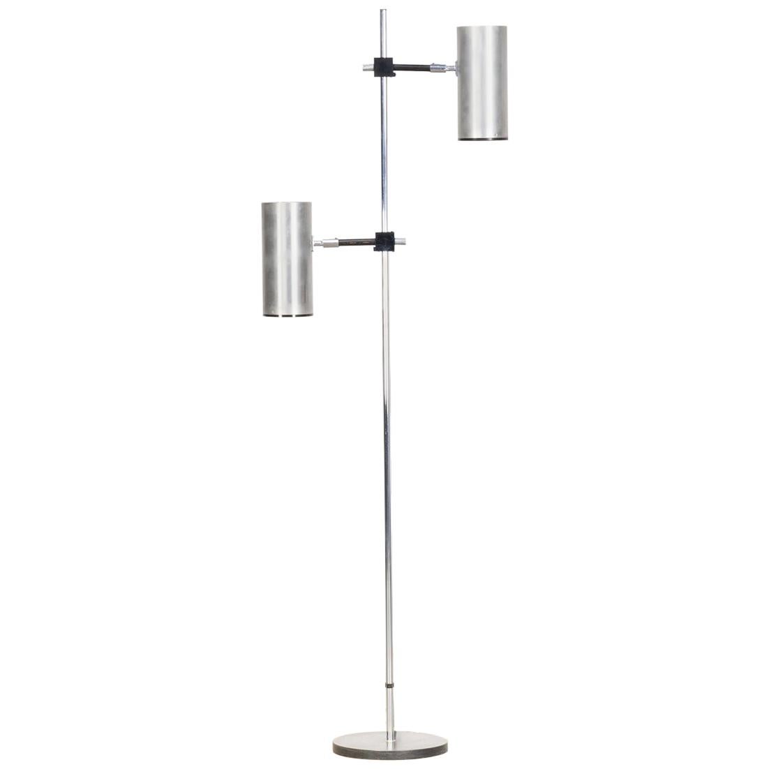 1960s Maria Pergay Twin Stainless Steel Shade Floor Lamp for Uginox–Ugine Gueugn For Sale