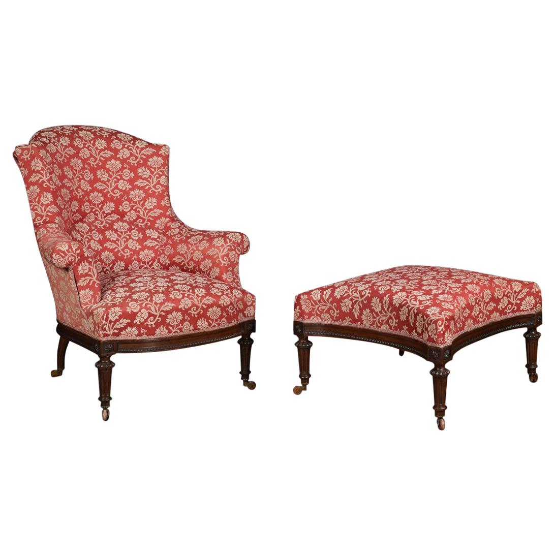 19th Century Armchair with Conforming Stool