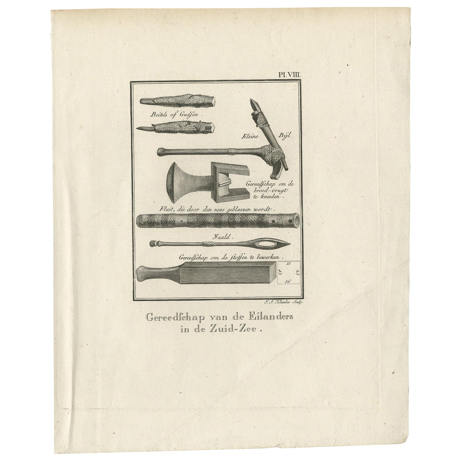 Antiker Druck mit Darstellung verschiedener Werkzeuge II von Cook, 1803