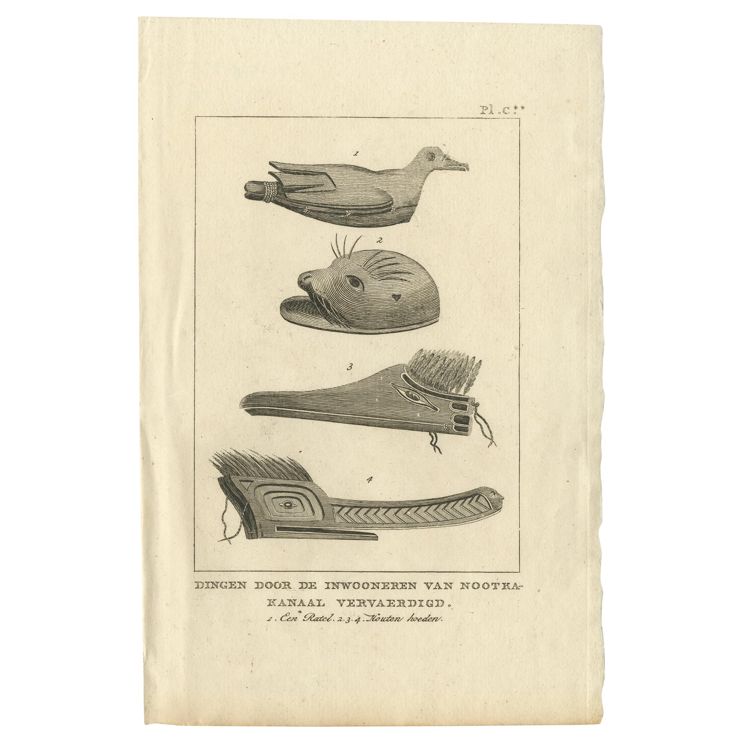 Antiker Druck mit verschiedenen Gegenständen, die von Nativen hergestellt wurden, von Cook, 1803