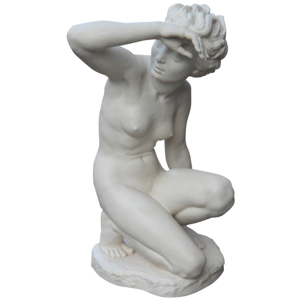 Mujer desnuda en bisquit Art Decó 1930 Fabricación alemana Carl Werner Artista Blanco en venta