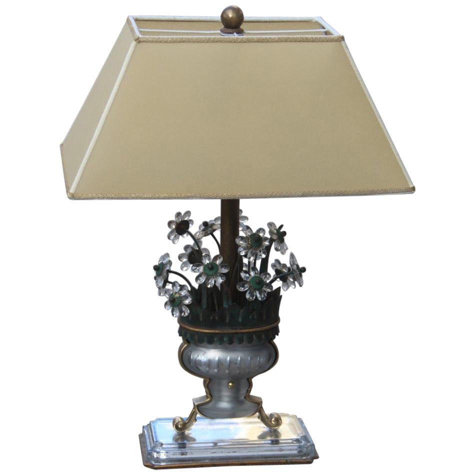 Midcentury Maison Jansen Table Lamp France Design 1950 Crystal Brass Parchment For Sale