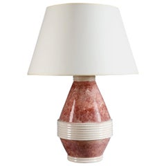 Pink and White Ceramic Art Deco Lamp by Marcel Guillard for Etling Paris