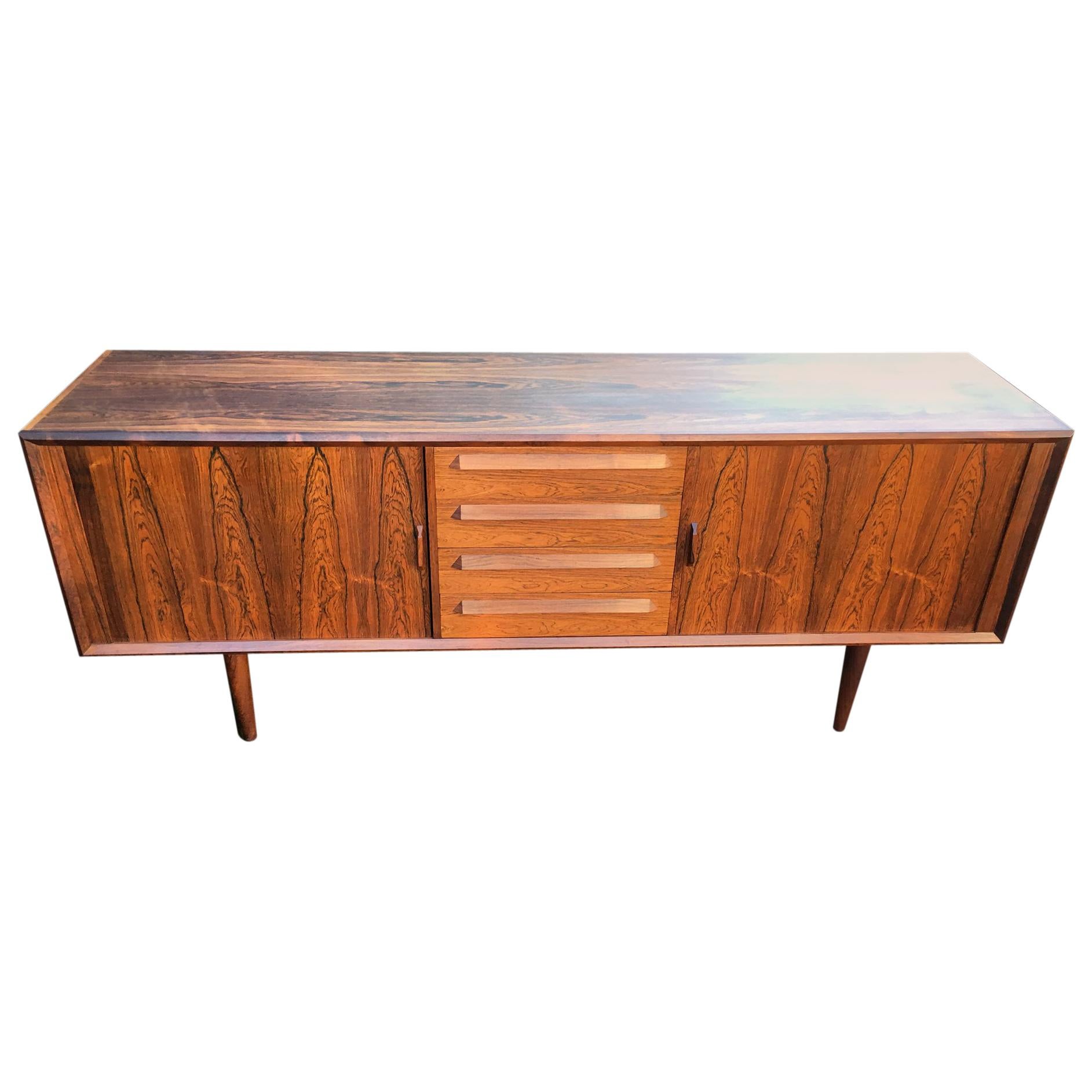 Danish 'Rosewood' Midcentury Sideboard with Tambour Doors and Four Drawers