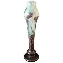 Daum Art Nouveau France Tulip Light Blue Glass Vase, 1900s