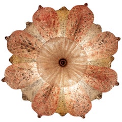 Pink and Gold Leaves Barovier & Toso Murano Glass Ceiling Light, 1960