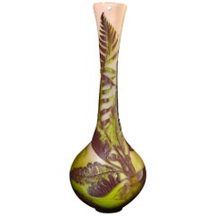 Emile Gallé Art Nouveau France Ferns Glass Vase, 1900s