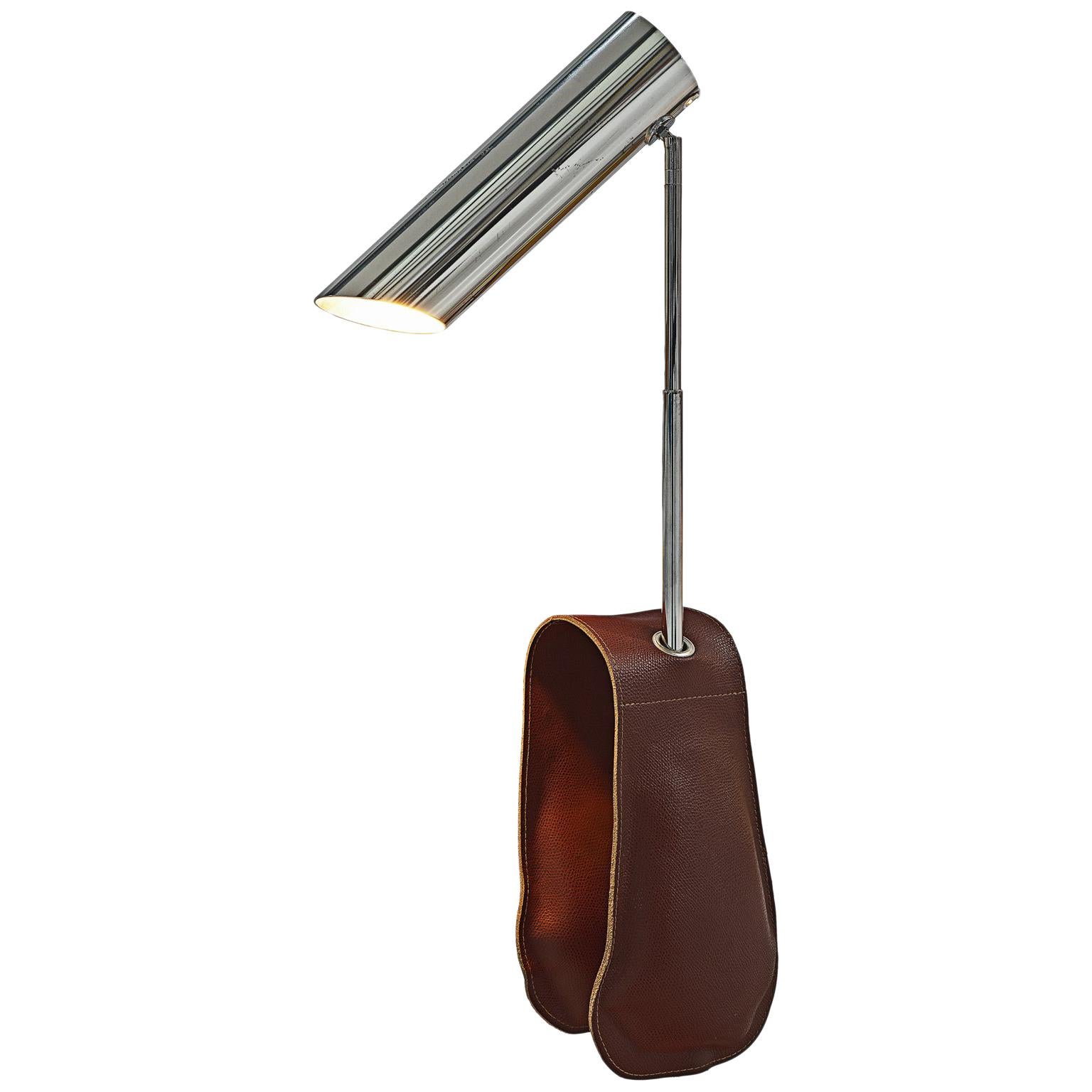 Vico Magistretti for Fontana Arte Lamp Chrome-Plated Brass and Leather