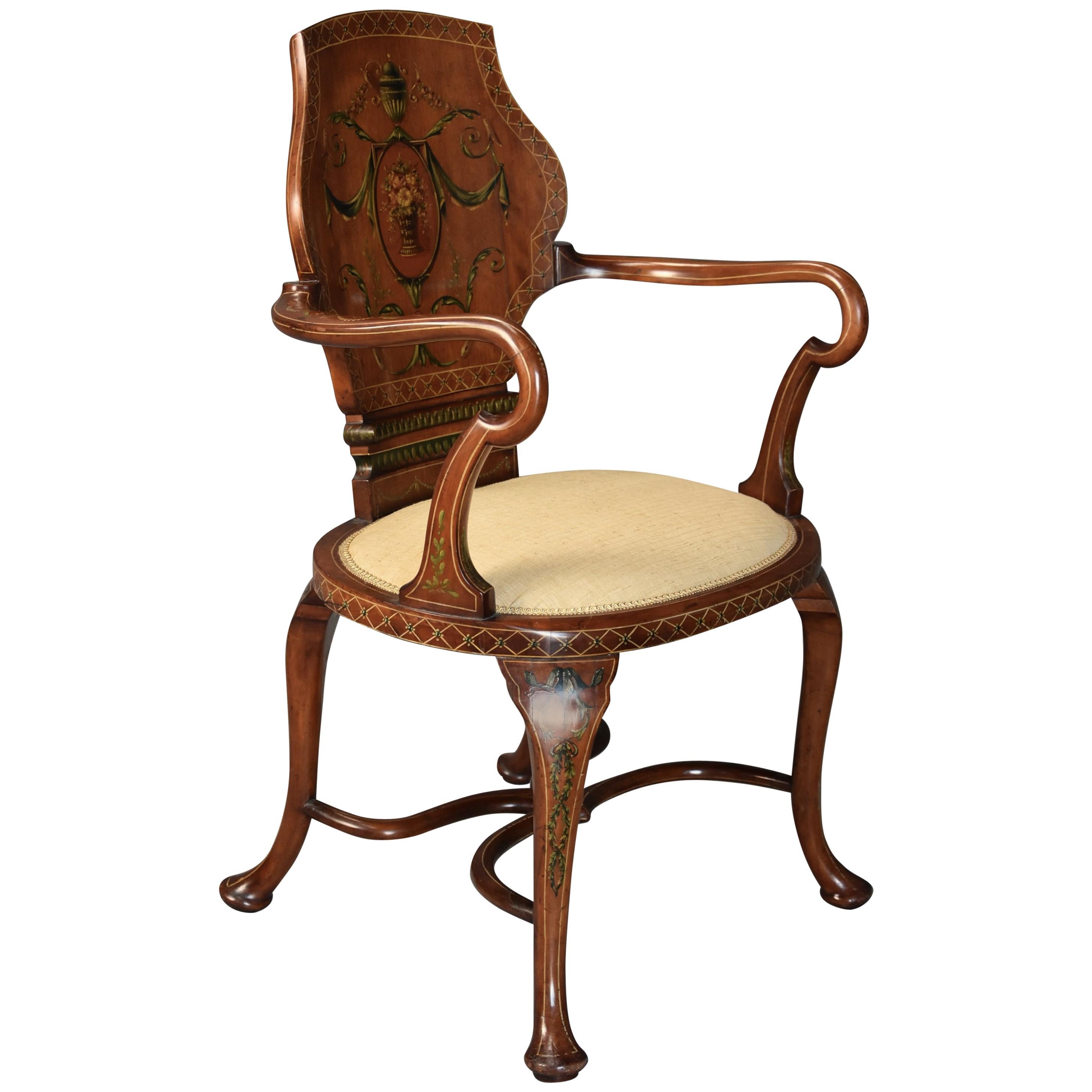 Highly Decorative Edwardian Satinwood and Painted Armchair in the Georgian Style im Angebot