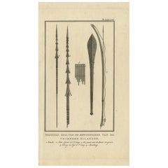 Antique Print Depicting Weapons of the Friendly Islands by Cook, 1803