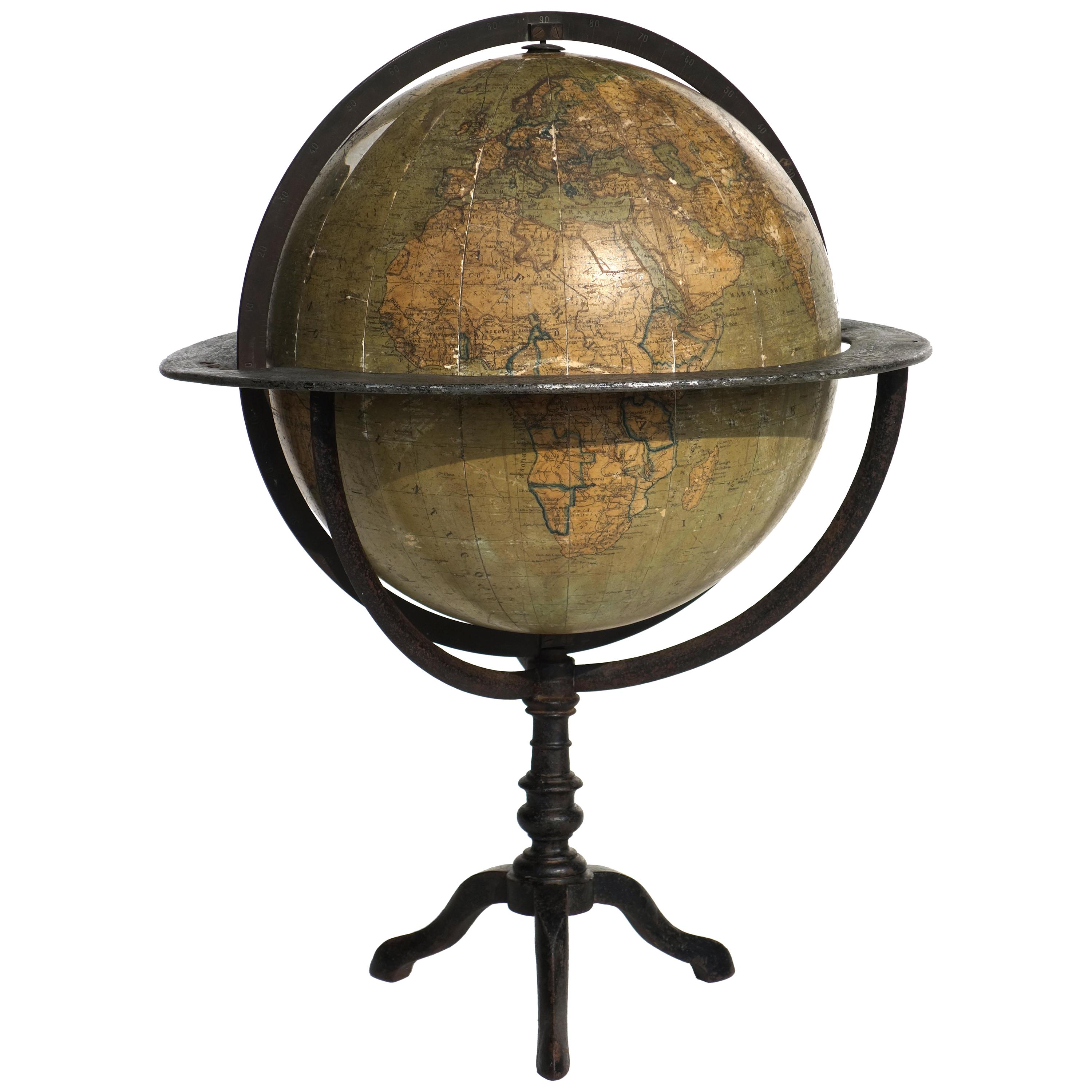 Early 1900s by Guido Cora Italian Antique Terrestrial Globe
