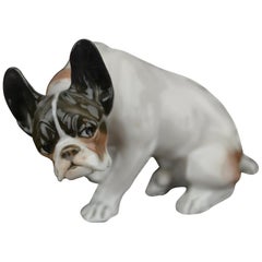 Französische signierte Porzellan Bulldogge von Rosenthal Selb Bavaria von F.Diller, signiert, 1920er Jahre