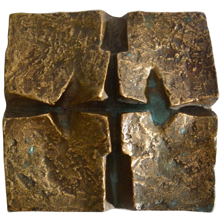 Abstract Brutalist Wall Mounted Bronze Relief 1960's  For Sale