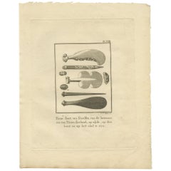 Antique Print of Some Kind of 'Clubs' from New Zealand by Cook, 1803