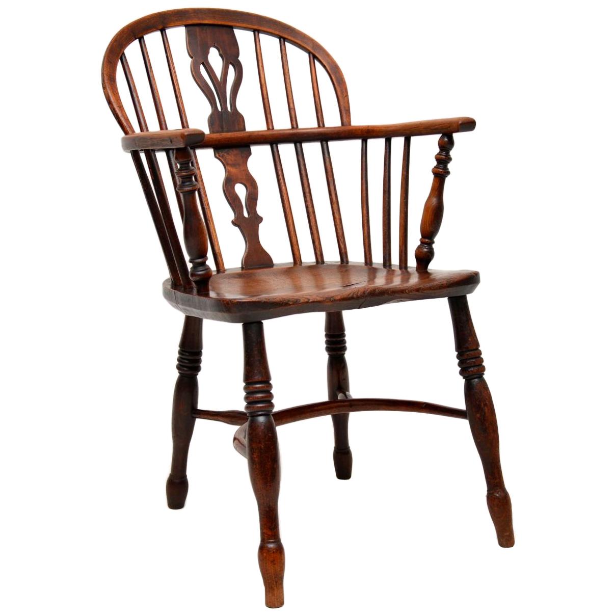 Antique Period Solid Elm Windsor Armchair 