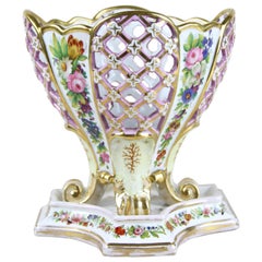 Late Biedermeier Porcelain Basket by Fischer & Mieg, Bohemia, circa 1860