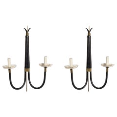 Pair of Stitched Leather Sconces by Jacques Adnet