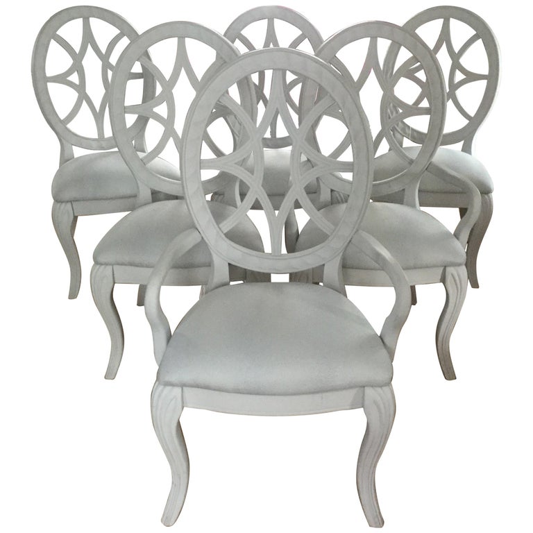 Dove Grey Painted Dining Chairs At 1stdibs, Gray Lattice Back Dining Chairs