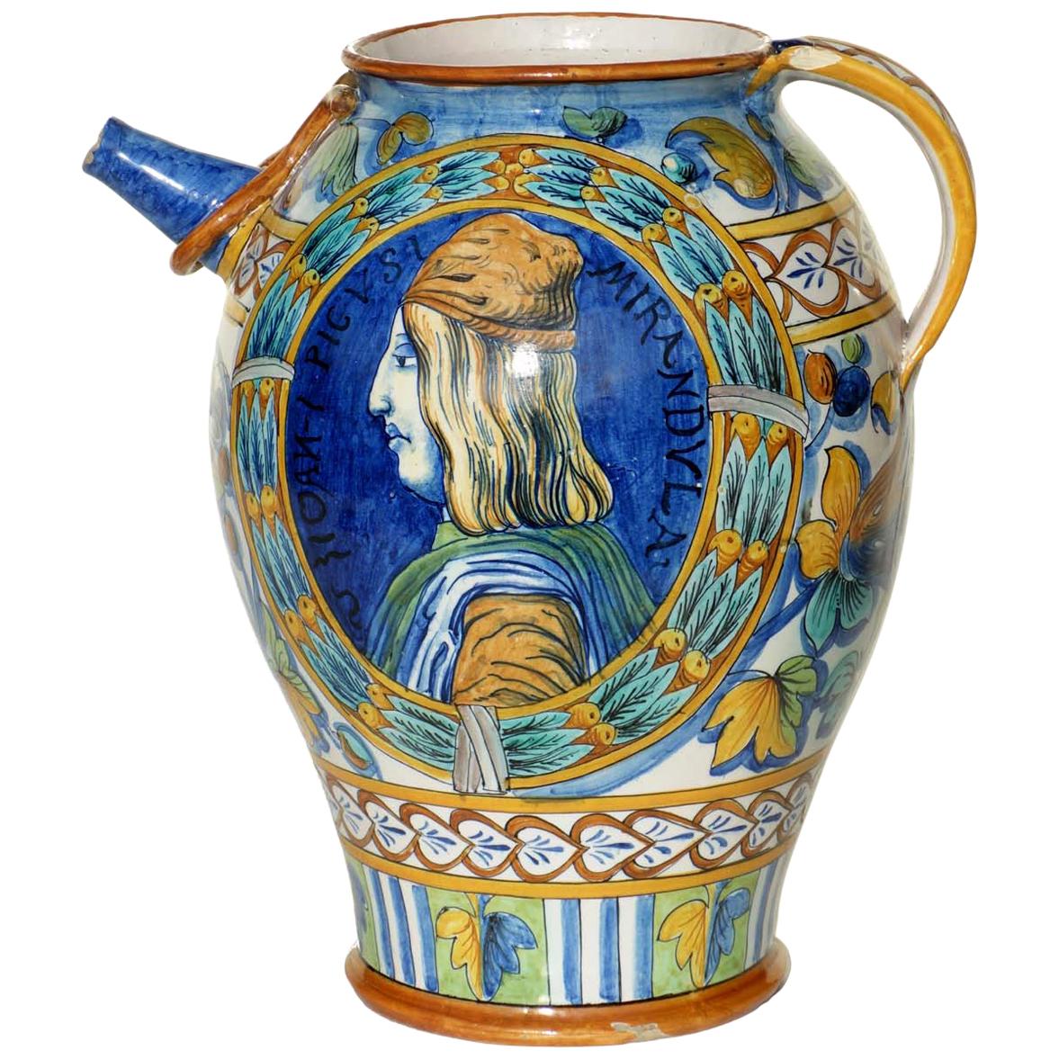 Brocca in maiolica rinascimentale 1900 di Egisto Fantechi in vendita