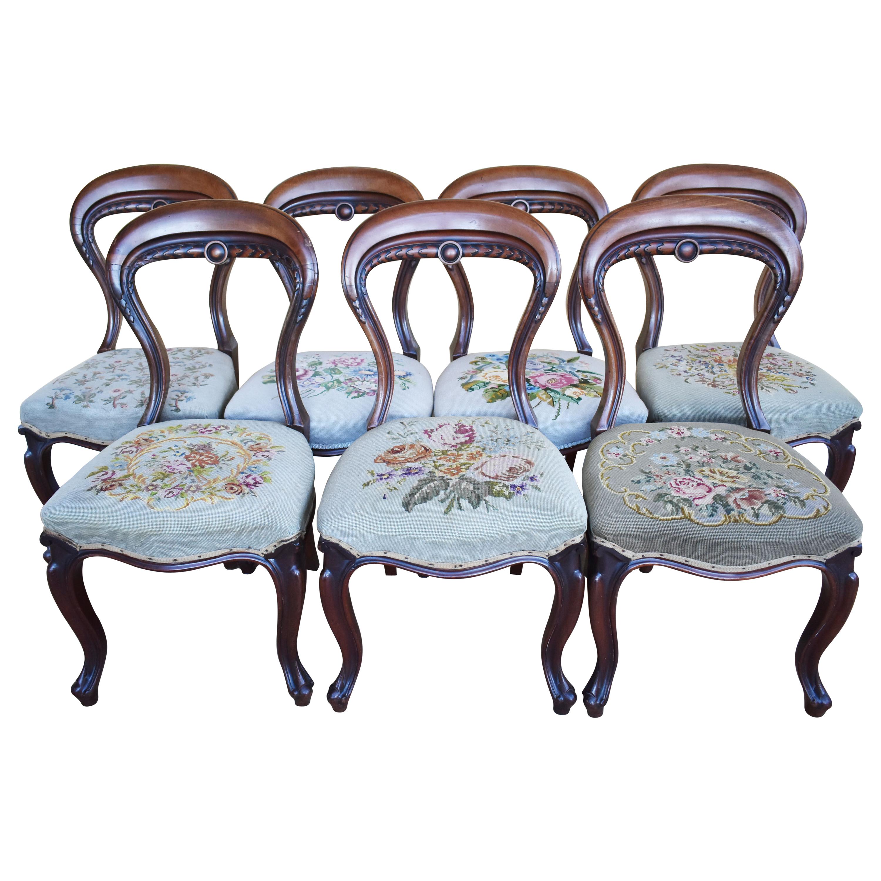 Set of 7 19th Century Victorian Walnut Dining Chairs