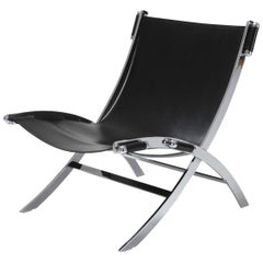 Paul Tuttle pour le fauteuil de salon Flexform en chrome et cuir noir