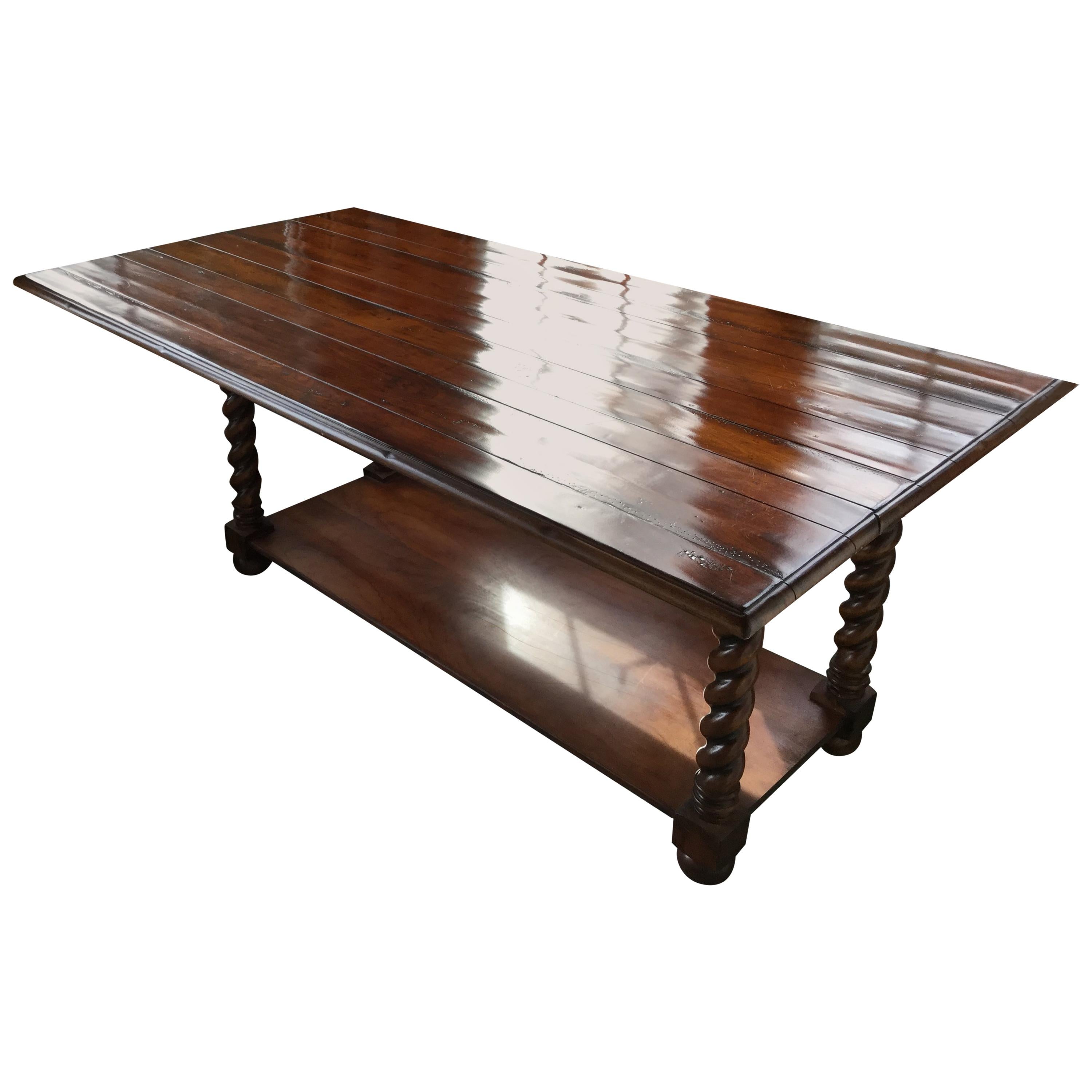 Versatile and Warmly Handsome Drop Leaf Cherry Farm Table with Barley Twist Legs