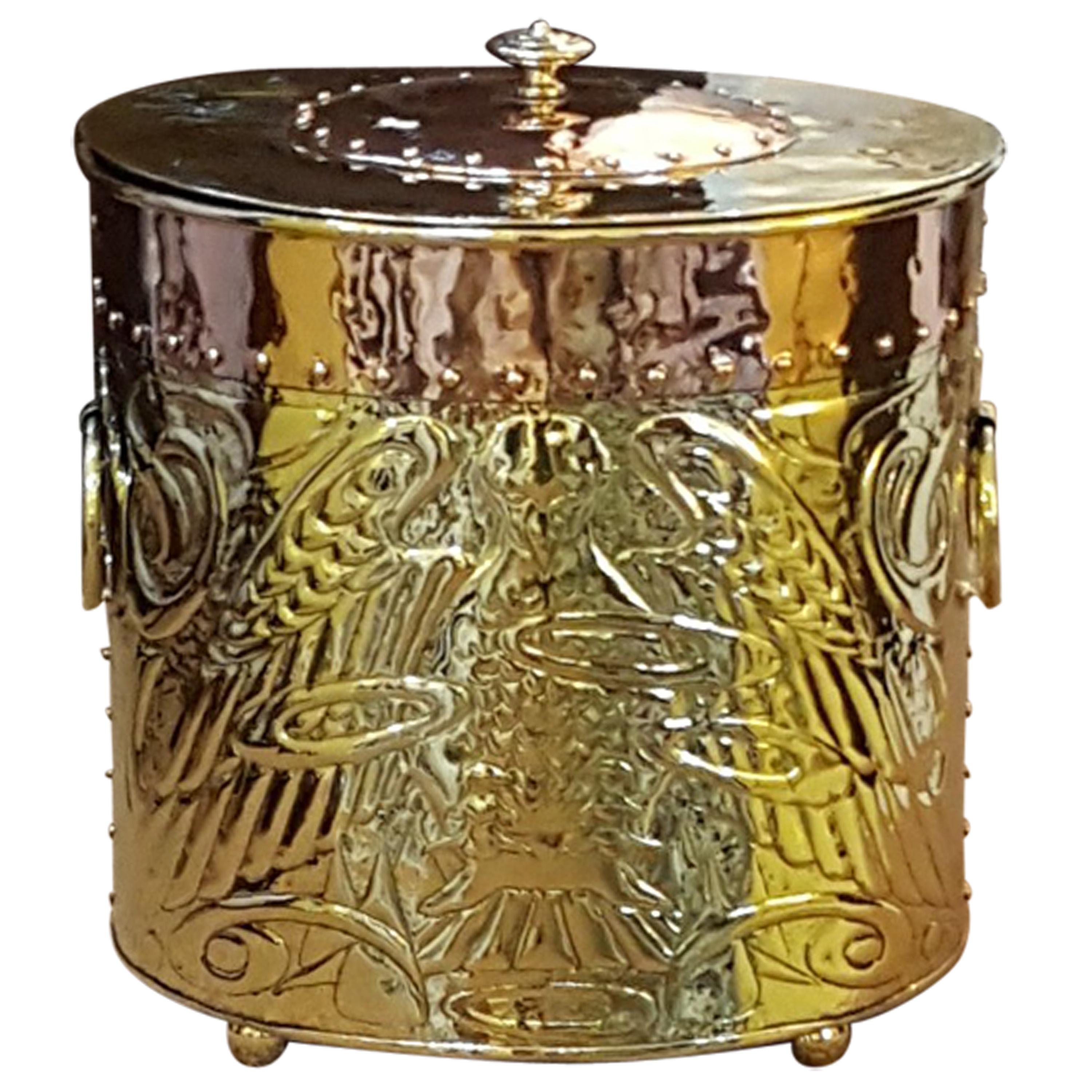 Arts & Crafts Copper and Brass Log Bin For Sale