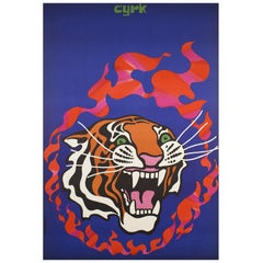 Original 1970 Polish CYRK ‘Circus’ Poster, Fire Tiger by Jodlowski