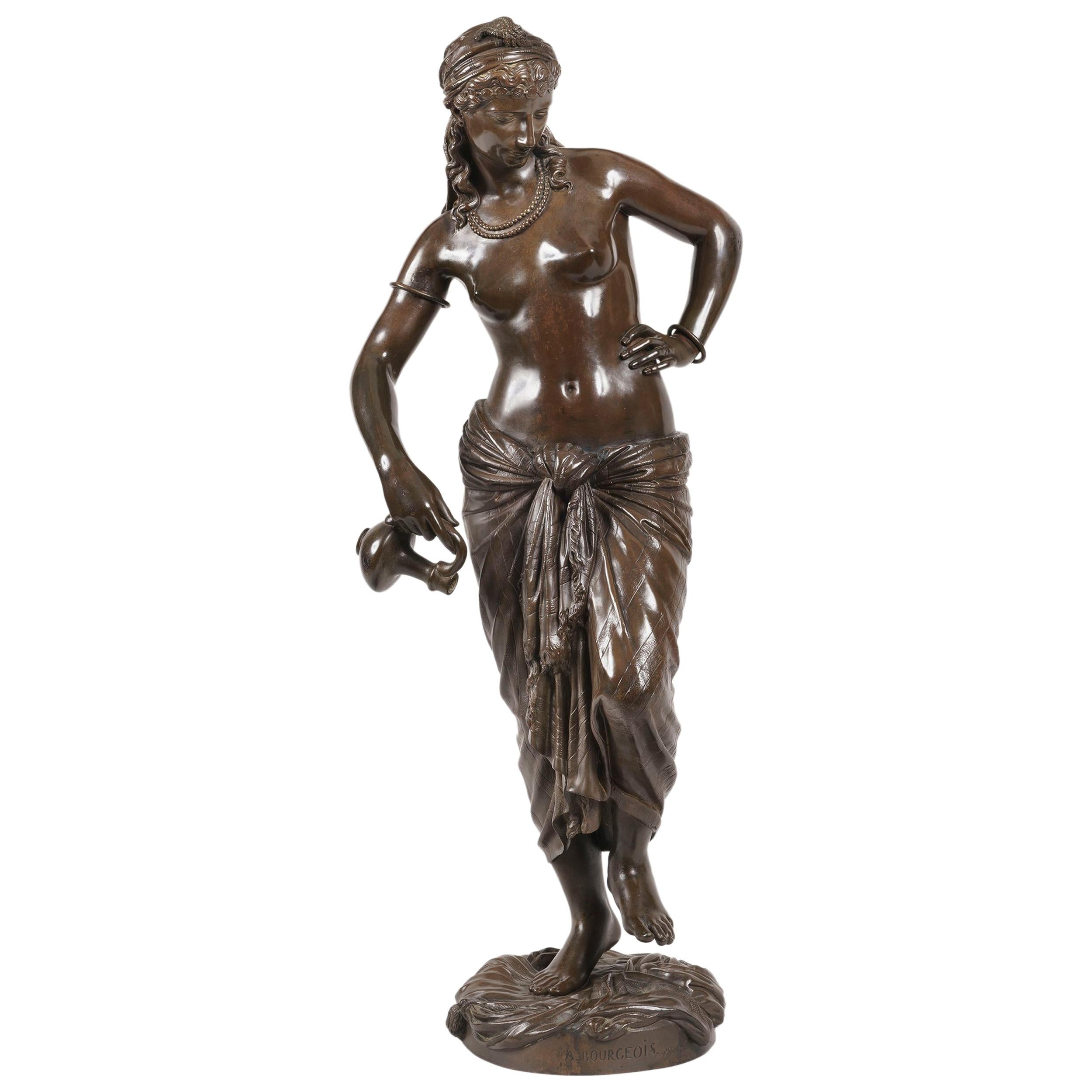 « Odalisque » du baron Charles Arthur Bourgeois, sculpture en bronze du XIXe siècle en vente