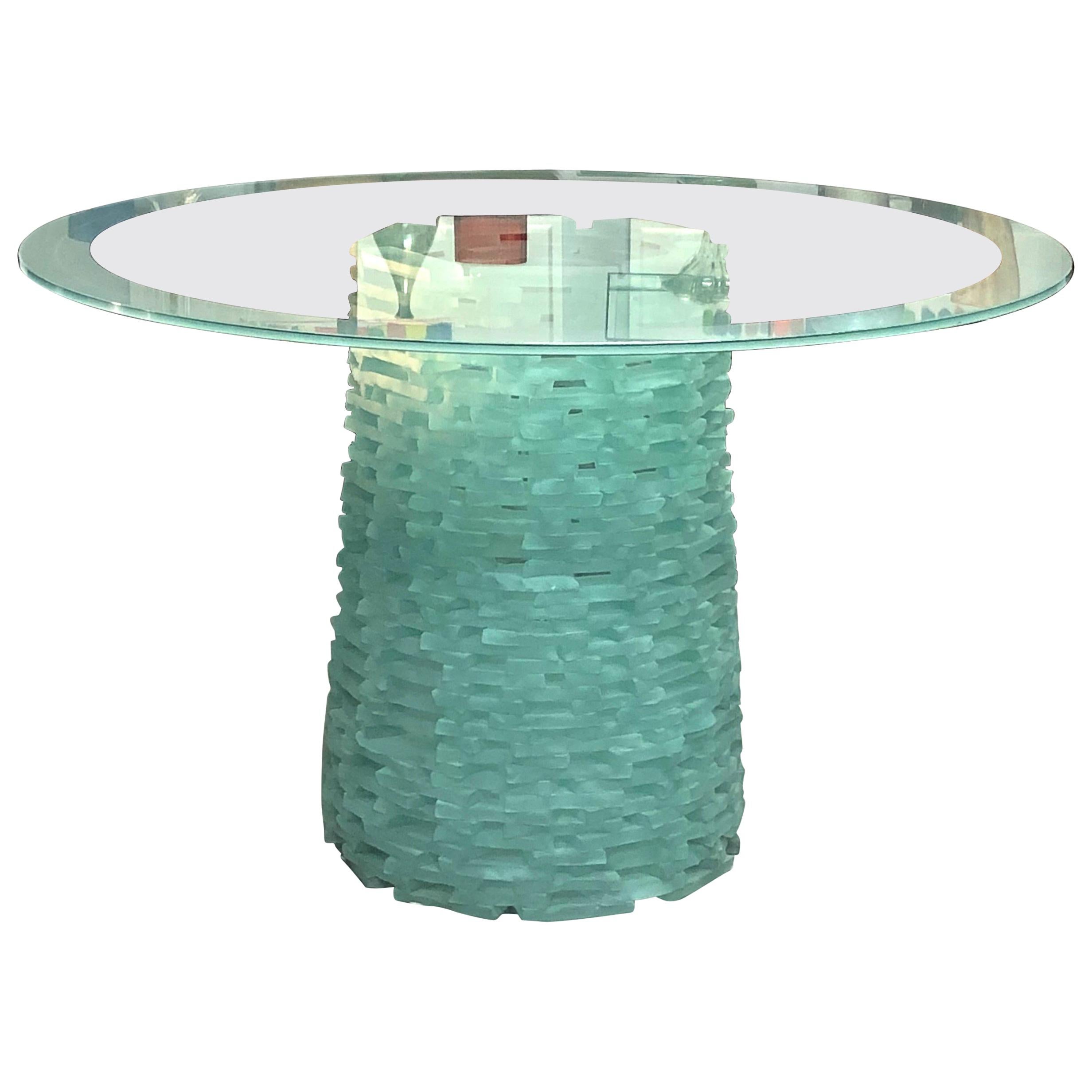 Murano Stacked Glass Modern Round Dining Table, 1980s