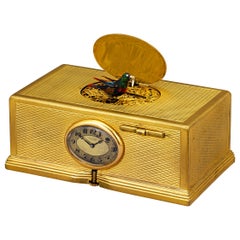 Antique Gold-Plated Singing Bird Box and Clock