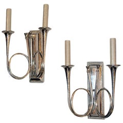 Vintage Pair of Moderne Silver Plated Sconces