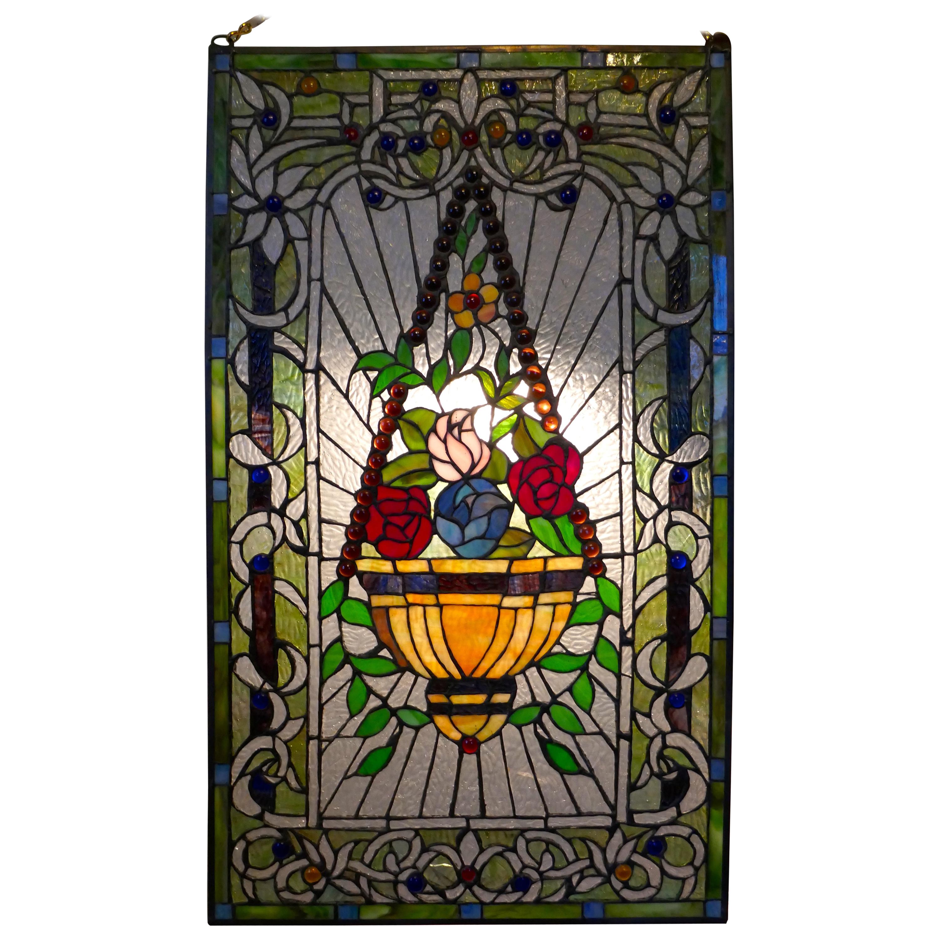 Large Art Nouveau Stained Glass Panel for a Window or Door