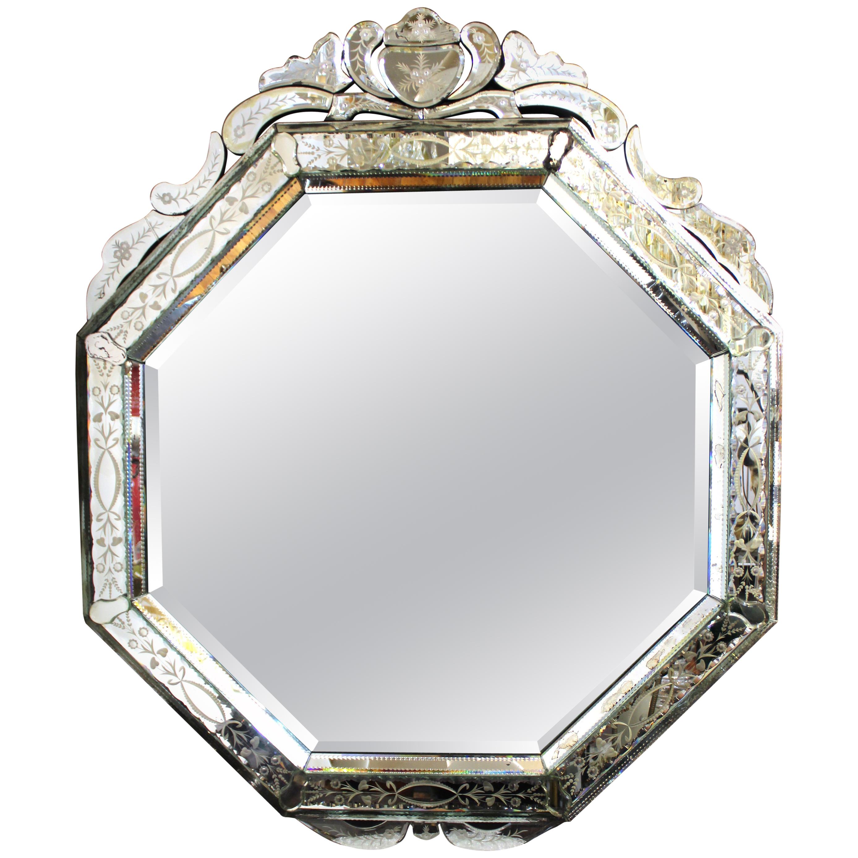 Venetian Hollywood Regency Octagonal Wall Mirror