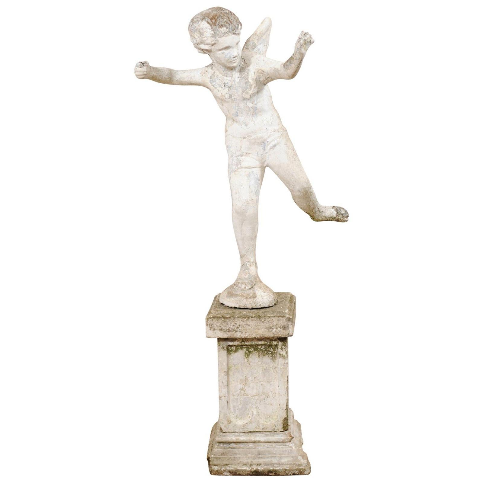 Early 20th Century French Antique Cupid Garden Statue