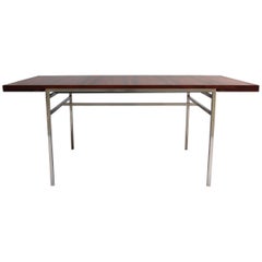 Table à rallonge extensible en chrome et bois de rose d'Alain Richard, France, années 1950