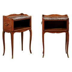 Pair of French Mid-20th Century Marble-Top Side Chests with Cabriole Legs