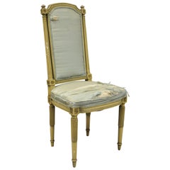 Vintage French Louis XVI Cream Distress Painted Tall Back Dining Side Accent Chair