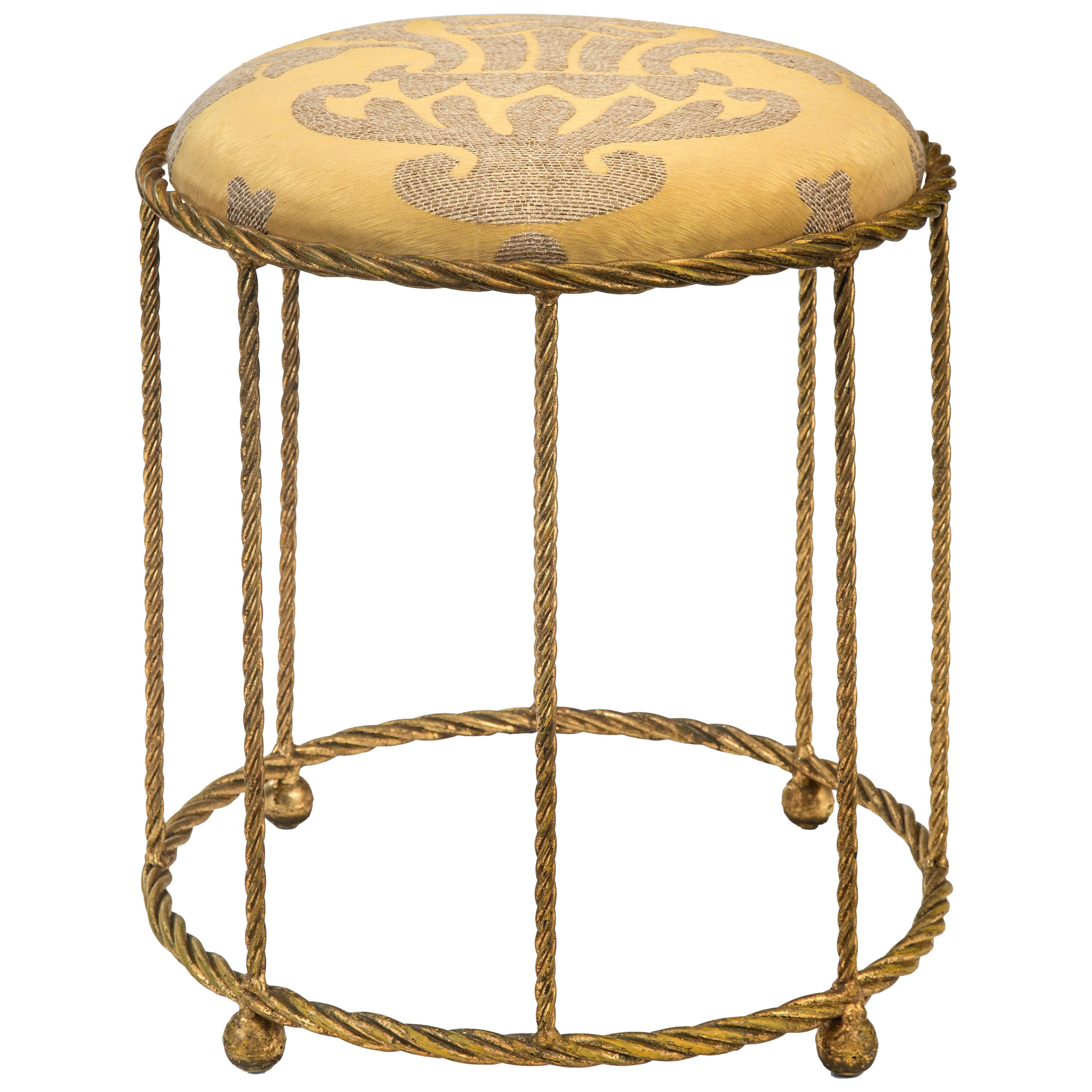 French Gilt Metal Rope Twist Stool For Sale